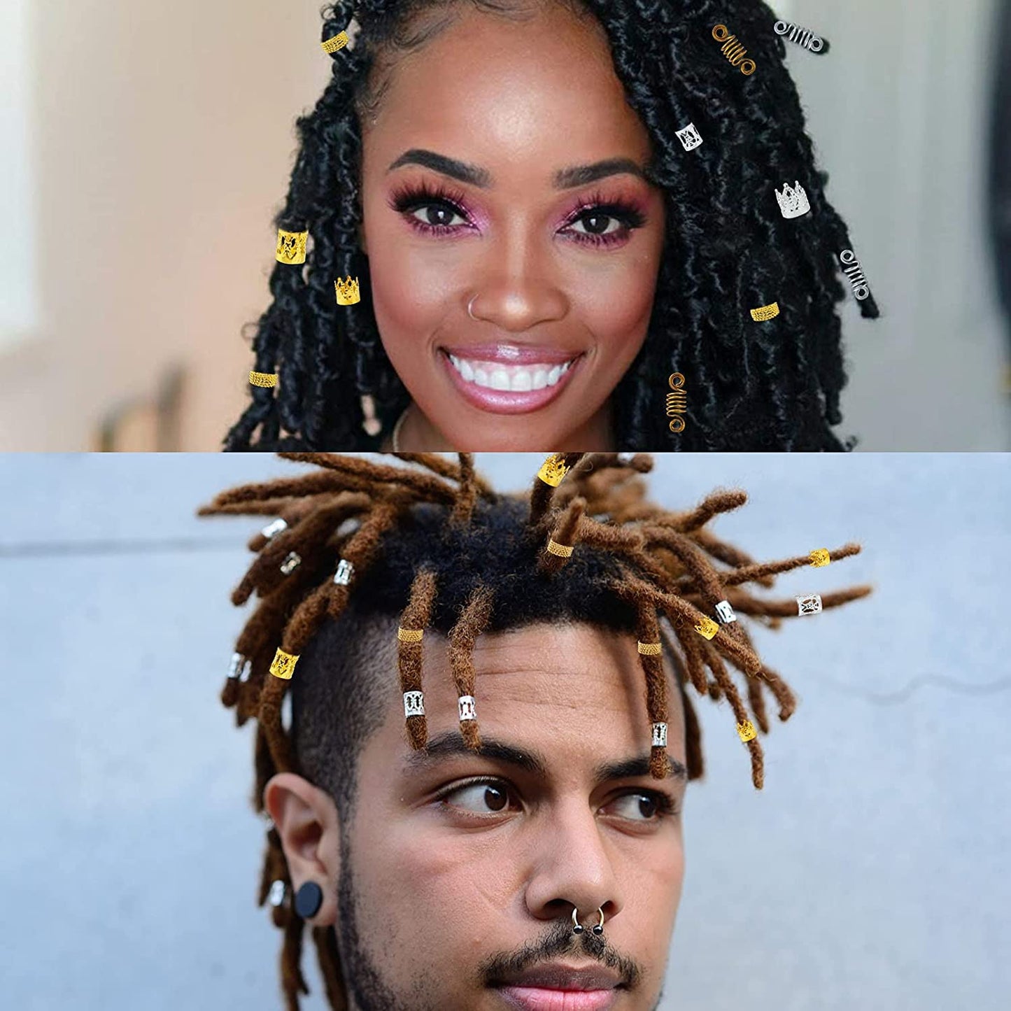 Nafaboig 200PCS Hair Jewelry for Braids Accessories, Hair Beads for Braids, Gold Hair Accessories, Metal Gold Braids Rings Cuffs Clips for Dreadlock