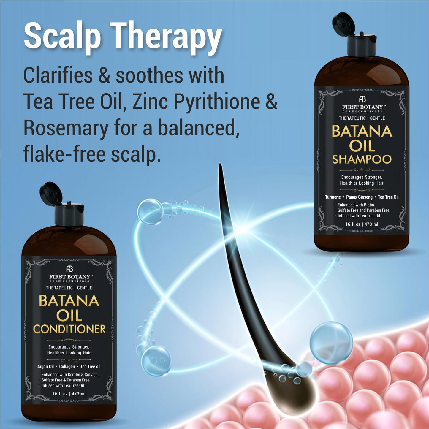 Batana Oil Shampoo and Conditioner - Fights Hair Loss, Promotes Hair Growth, Fights Dandruff, Lice & Itchy Scalp - for Men and Women Sulfate Free - 16