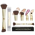 Voxora 4 in 1 Makeup Brush Set - All in One Powder/Blush, Foundation, Blending & Eyeshadow Brushes, Compact & Travel Essential