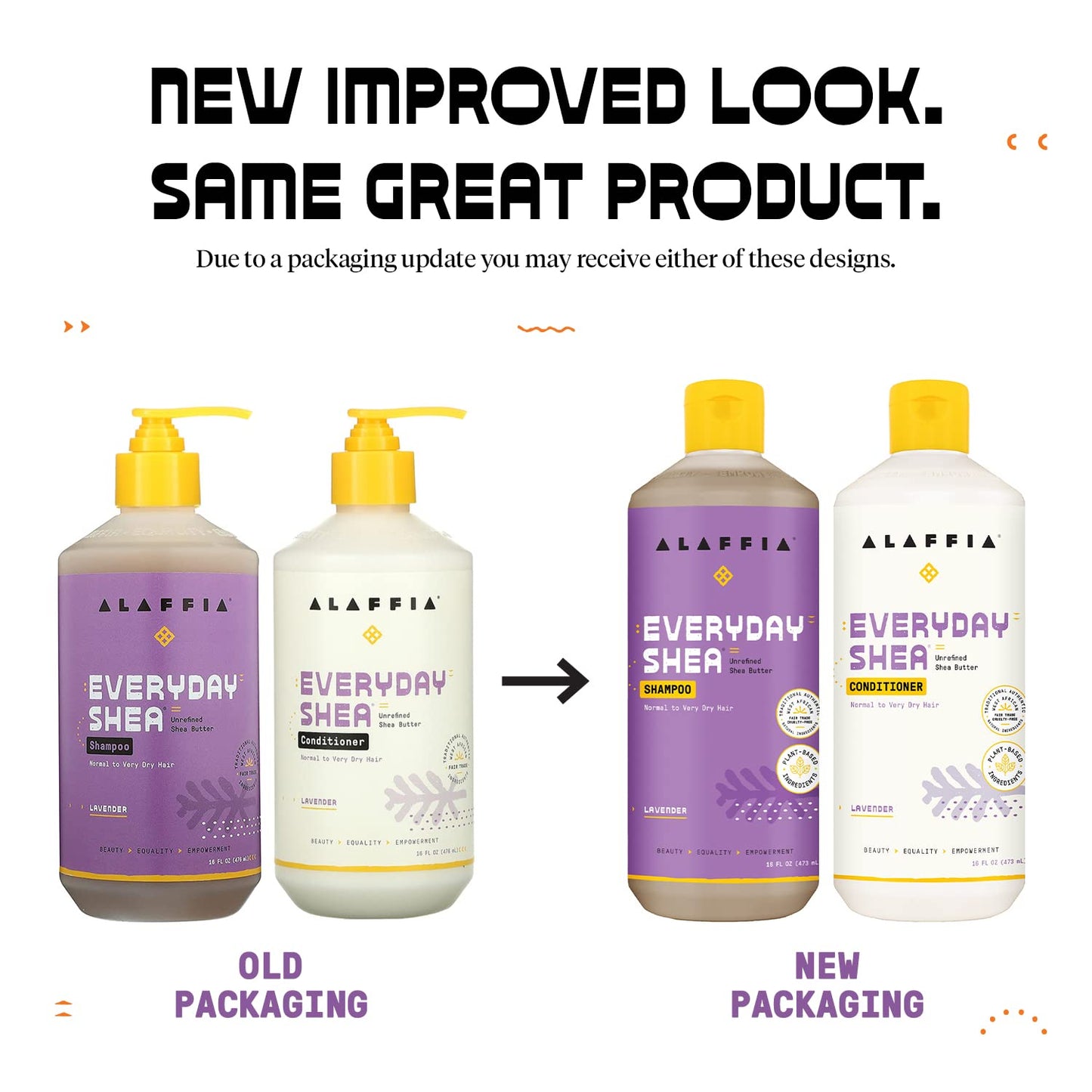 Alaffia Shampoo and Conditioner, Lavender - EveryDay Shea Sulfate-Free Shampoo and Conditioner Set with Shea Butter and Coconut Oil, 16 Oz Ea