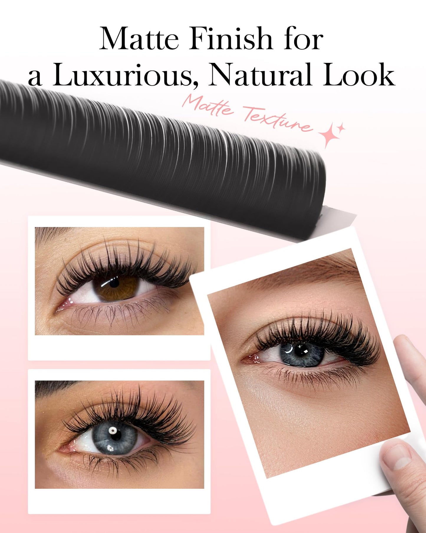 BEYELIAN Flat Eyelash Extension, Ellipse Lash Extensions 0.15 C Curl 7-15mm 16 Rows Matte Black Eyelash Extension Supplies Classic Lash Extensions