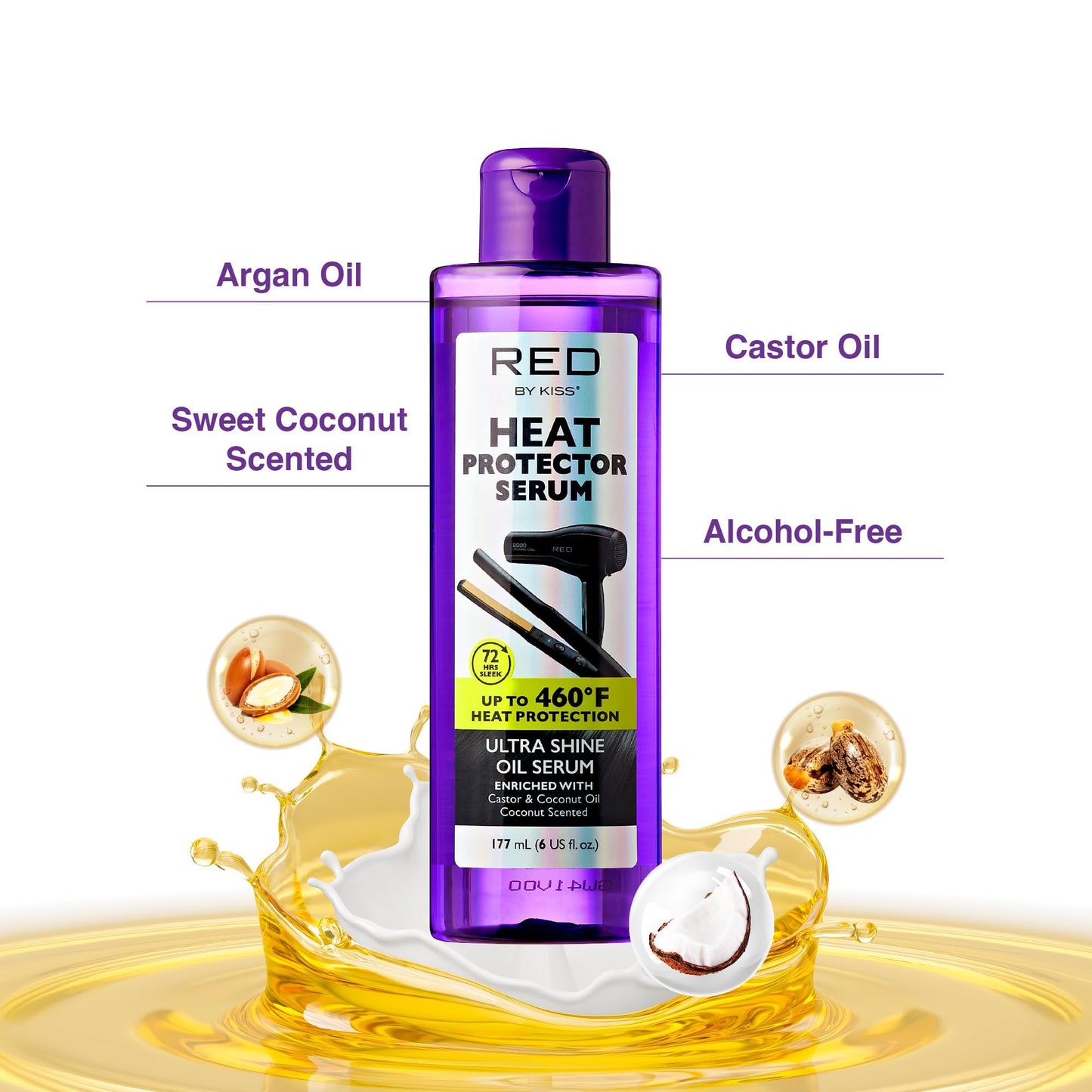 RED by KISS 2 Pcs Styling Set, 0.3” Ceramic Tourmaline Pencil Flat Iron & 6 Fl Oz Heat Protectant Hair Serum with Castor & Coconut Oil, for Edges