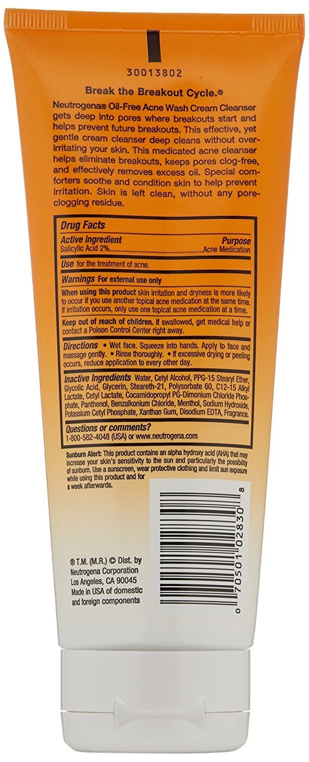 Neutrogena Acne Wash Cream Cleanser 6.7 Ounce (200ml) (Pack of 2)