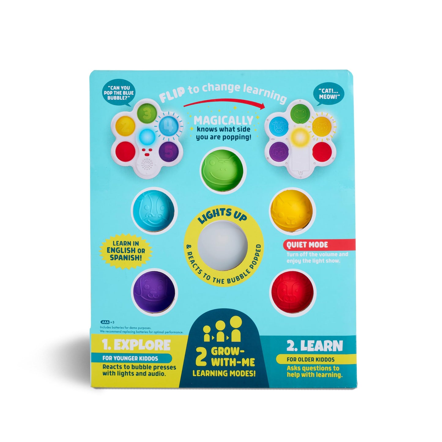 Chuckle & Roar Pop It! and Learn | Educational Electronic Toy for Numbers & Letters in English & Spanish | Baby Learning Toy Ages 6–24M