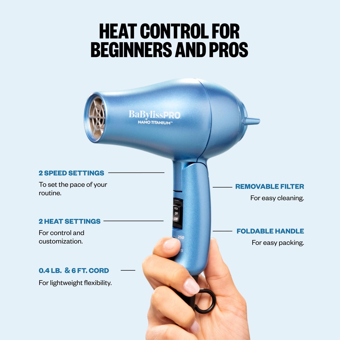 BaBylissPRO Nano Titanium Travel Dryer, Blue Beauty and Personal Care BaBylissPRO