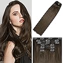 WindTouch Clip In Hair Extensions Real Human Hair Medium Brown Hair Extensions 18Inch 75g 7PCS #4 Chocolate Brown Extensions for women