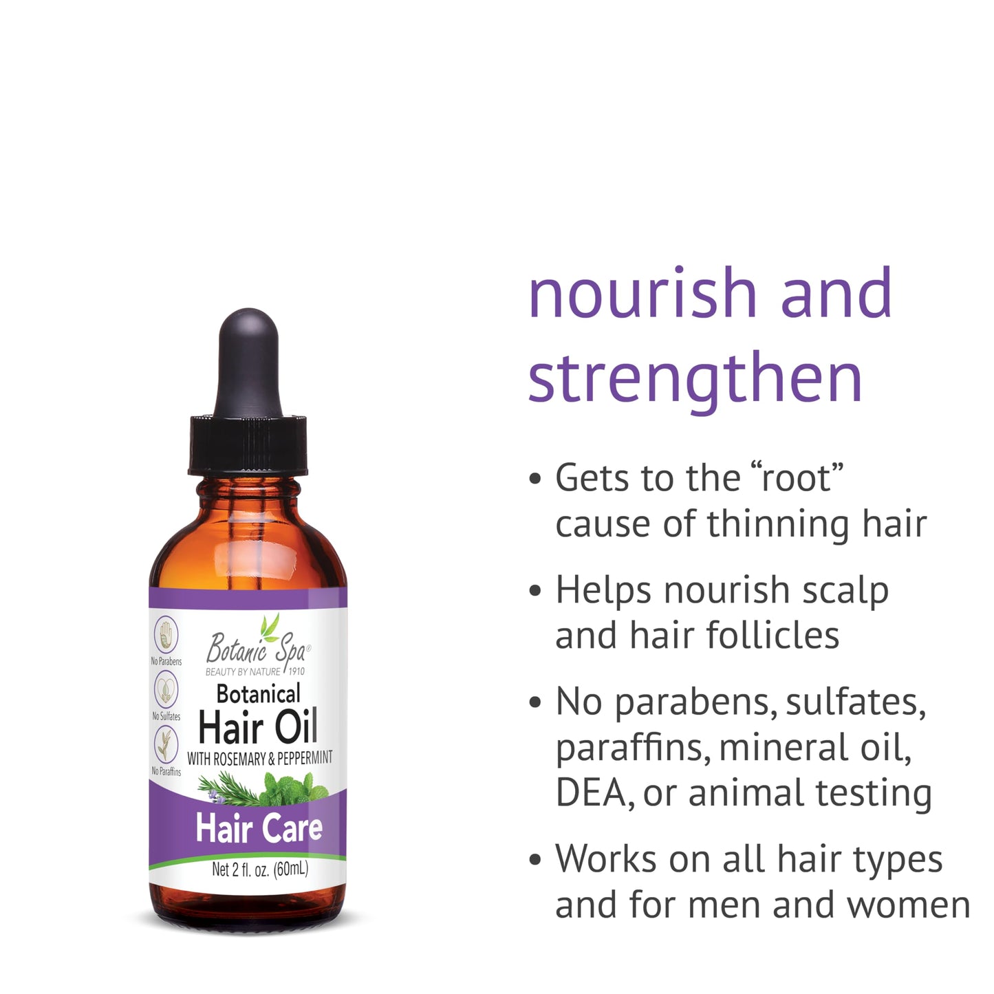 Botanic Spa Botanical Hair Oil with Rosemary and Peppermint - Nourish and Strengthen 2 fl. oz.