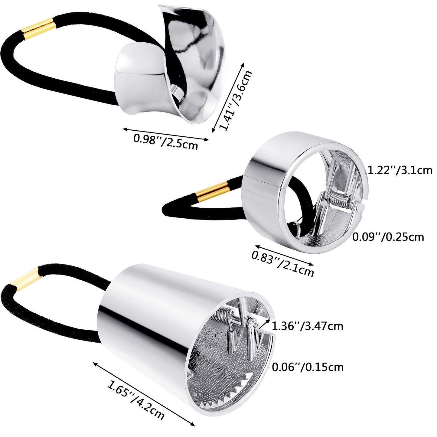 Yaomiao 3 Pieces Metal Circle Hair Cuff Elastic Hair Band Ties Ponytail Holder Rope Accessory for Women, 3 Styles(Silver)