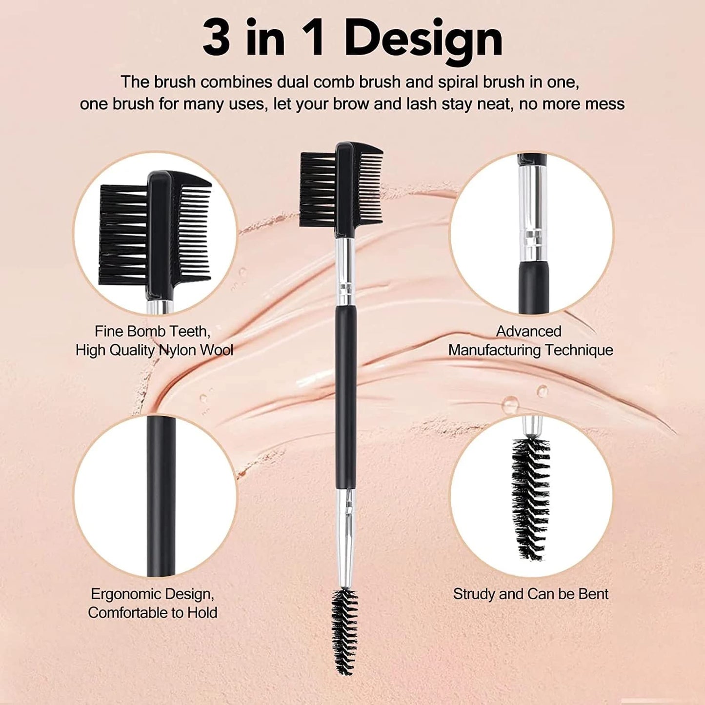 3pcs 3 Head Eyebrow Eyelash Shaper Eyelash Comb Double Head Brush Makeup Grooming Tool Cosmetic with 3 Different Spoolie Brushes for Separating