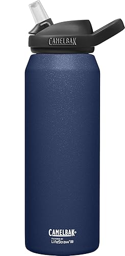 CamelBak Eddy+ Bite Valve Stainless Steel Water Bottle with Water Filter by LifeStraw Navy, 32oz