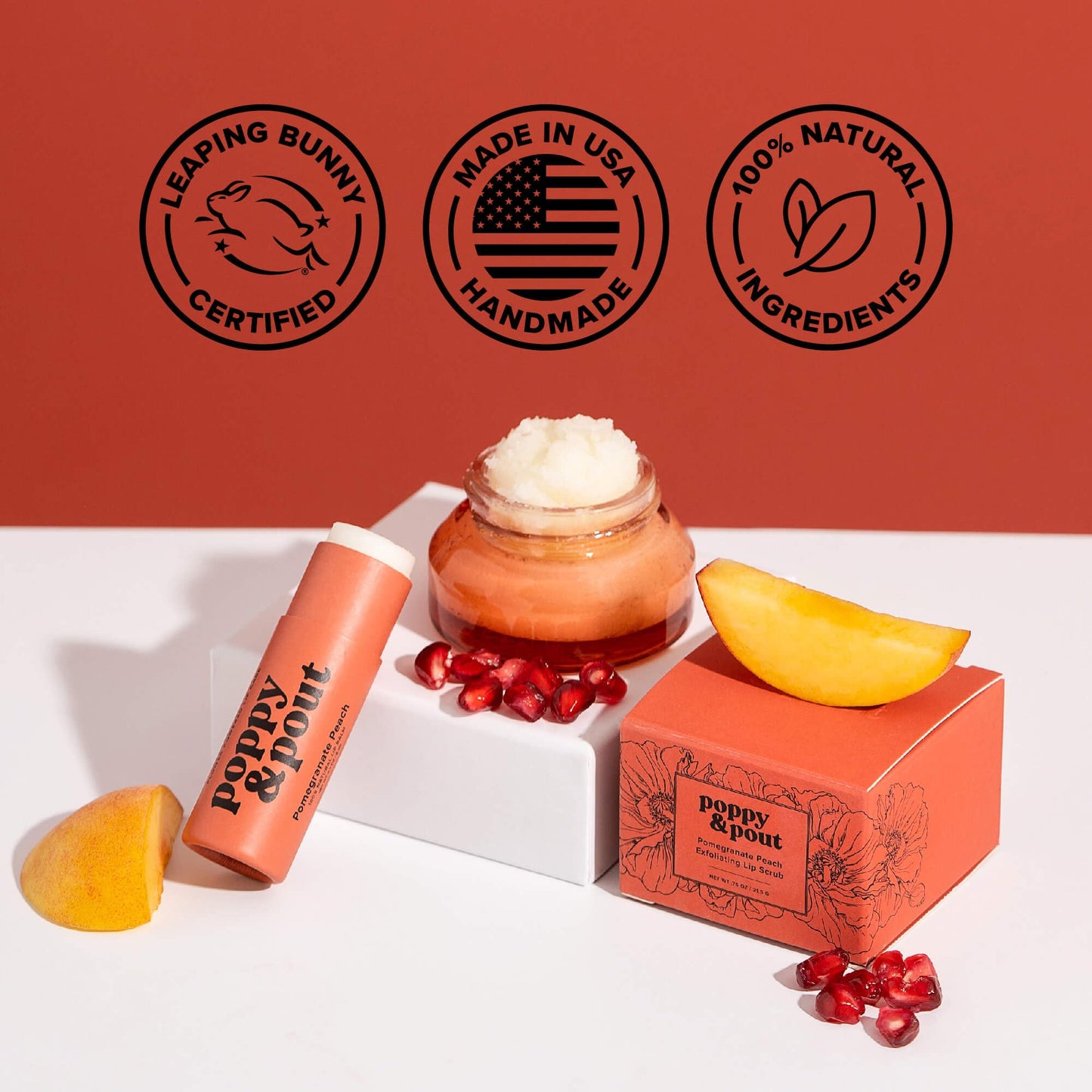 Poppy & Pout Pomegranate Peach Jumbo Lip Balm | All Natural Lip Balms & Moisturizers | Hydrates with Beeswax, Vitamin E, Organic Coconut Oil |