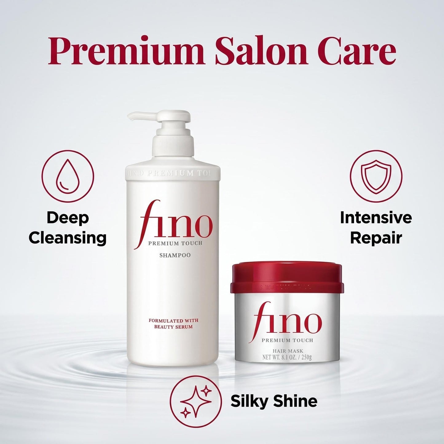 TJ SIGNATURE Fino Premium Touch Shampoo & Hair Mask Set, Royal Jelly Deep Repair & Intensive Hydrating Treatment for Frizzy, Dry, Damaged Hair
