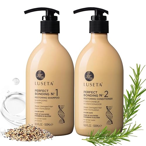 LUSETA Bond Repair & Revitalizing Shampoo and Conditioner Set for Chemically Damaged Hair. Deep Moisture to Smooth Frizz & Add Shine. Strengthens Hair