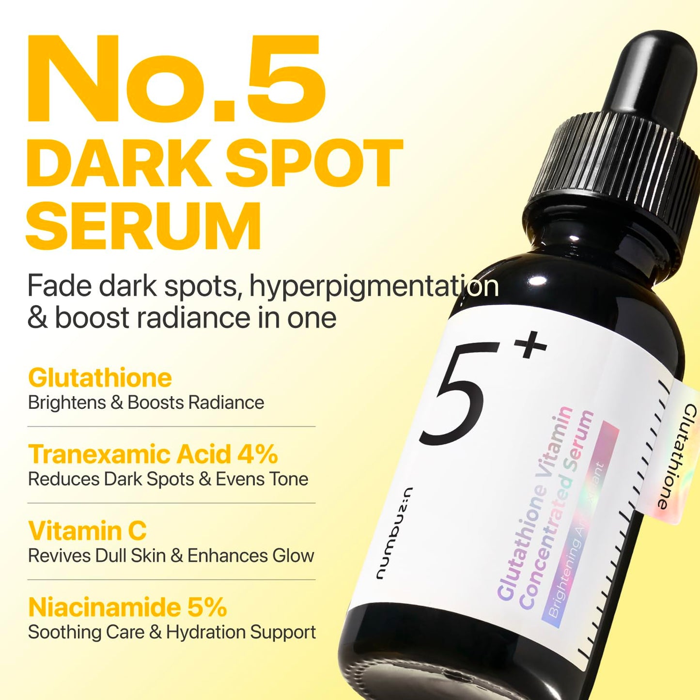 numbuzin No.5 Vitamin Concentrated Serum, Dark Spot Care, Glutathione & Vitamin Serum, Korean Skincare, Tranexamic Acid 4%, Niacinamide 5%, for a