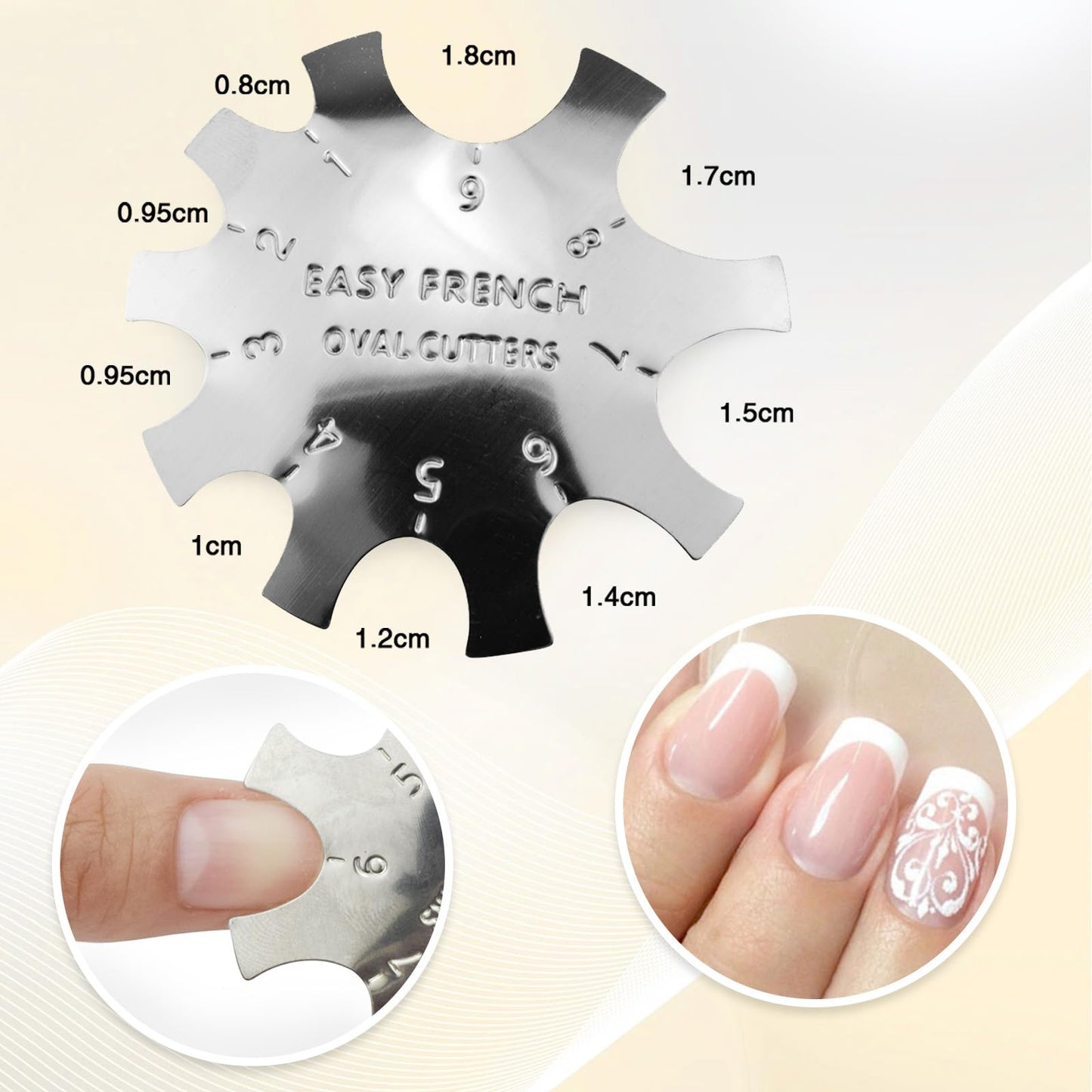 Oval Easy French Smile Line Nail Art Manicure Edge Trimmer Nail Cutter Acrylic Tool with 9 Sizes, HJ-NAT185-FS03