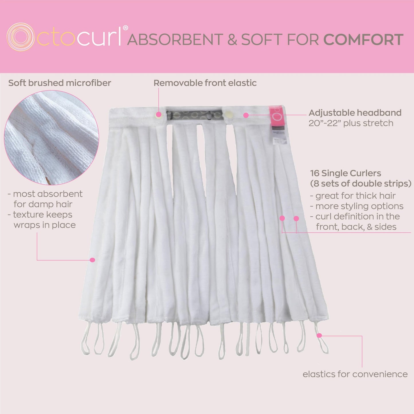 Octocurl Heatless Curls Headband - Hair Curlers to Sleep In - Heatless Curlers for Medium Length Hair (Microfiber - White)