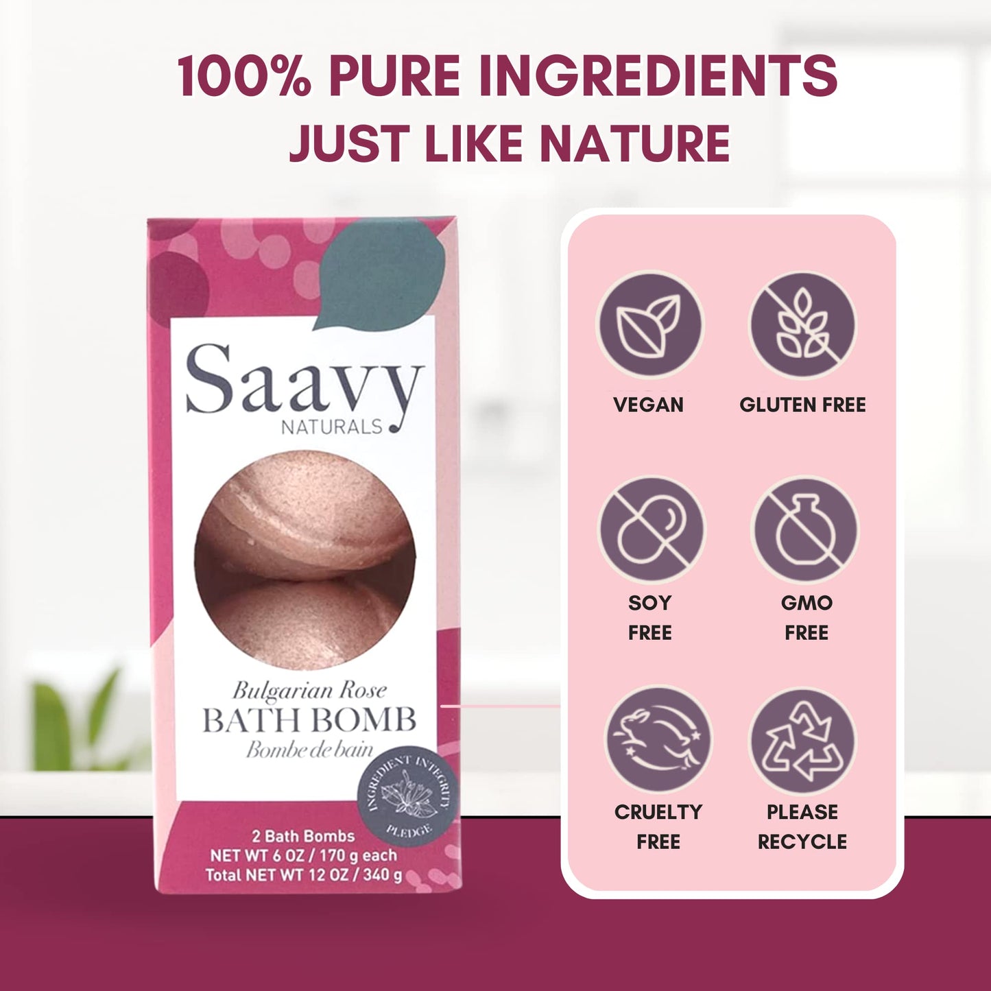 Saavy Naturals Bath Bombs, Indulgent Bulgarian Rose Scent, Gentle Moisturizig Formula, Foaming Fizz Bubbles, Gift for Women and Kids, 6 Oz Each, 2…