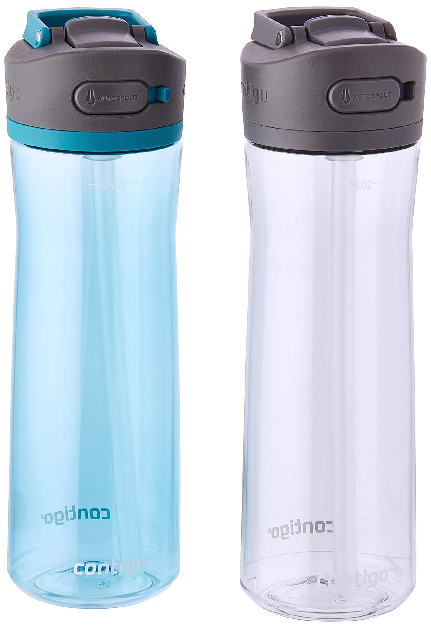 Contigo Ashland 2.0 Leak-Proof Water Bottle with Lid Lock and Angled Straw, Dishwasher Safe, Interchangeable Lid, 2-Pack, 24oz, Juniper/Sake