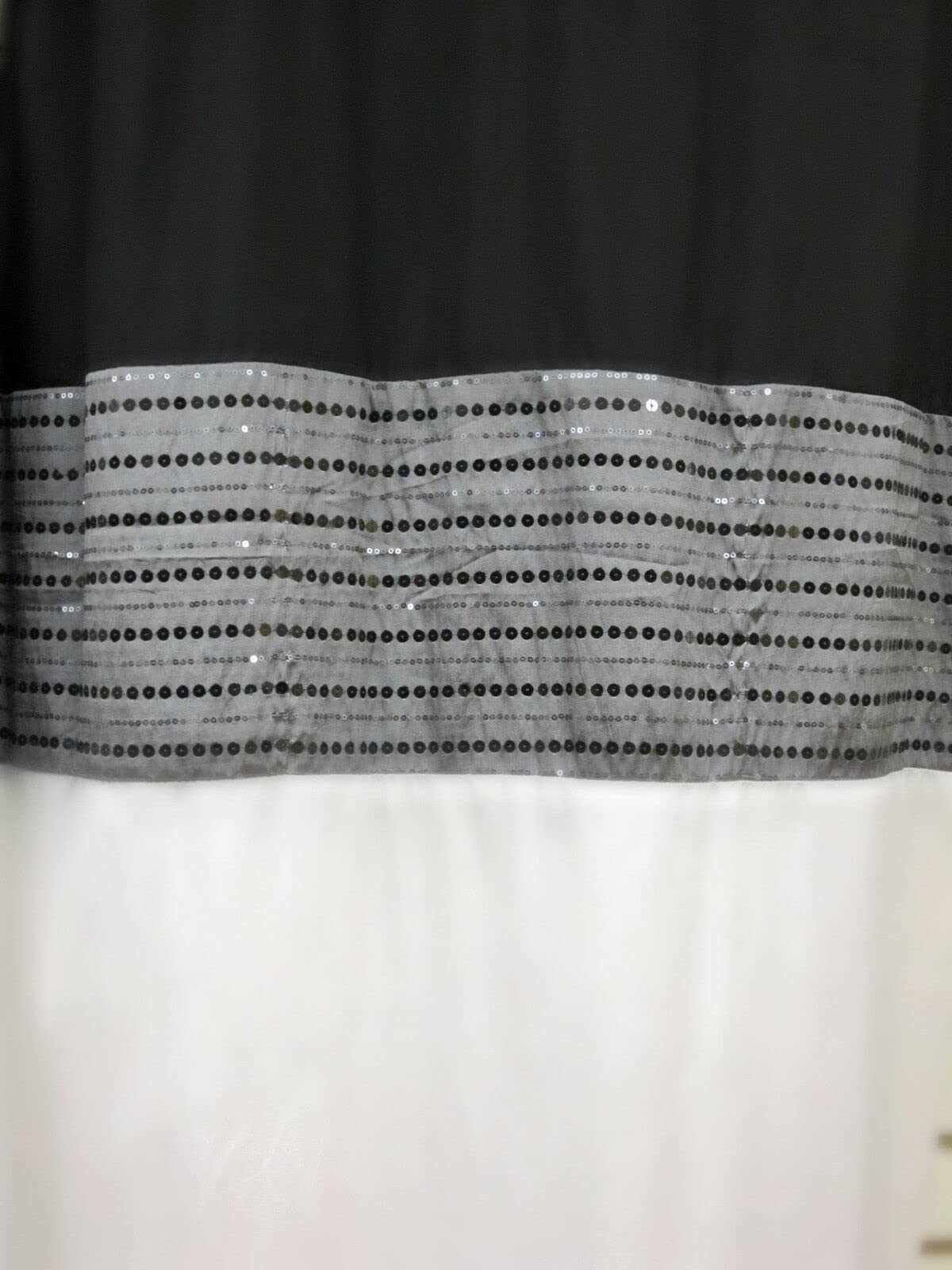 Kashi Home Shower Curtain Ibiza Fabric Luxury Shower Tub Curtain 70x72 Modern Black,White & Gray Block Design with Chic Sparkling Sequin Stripes…