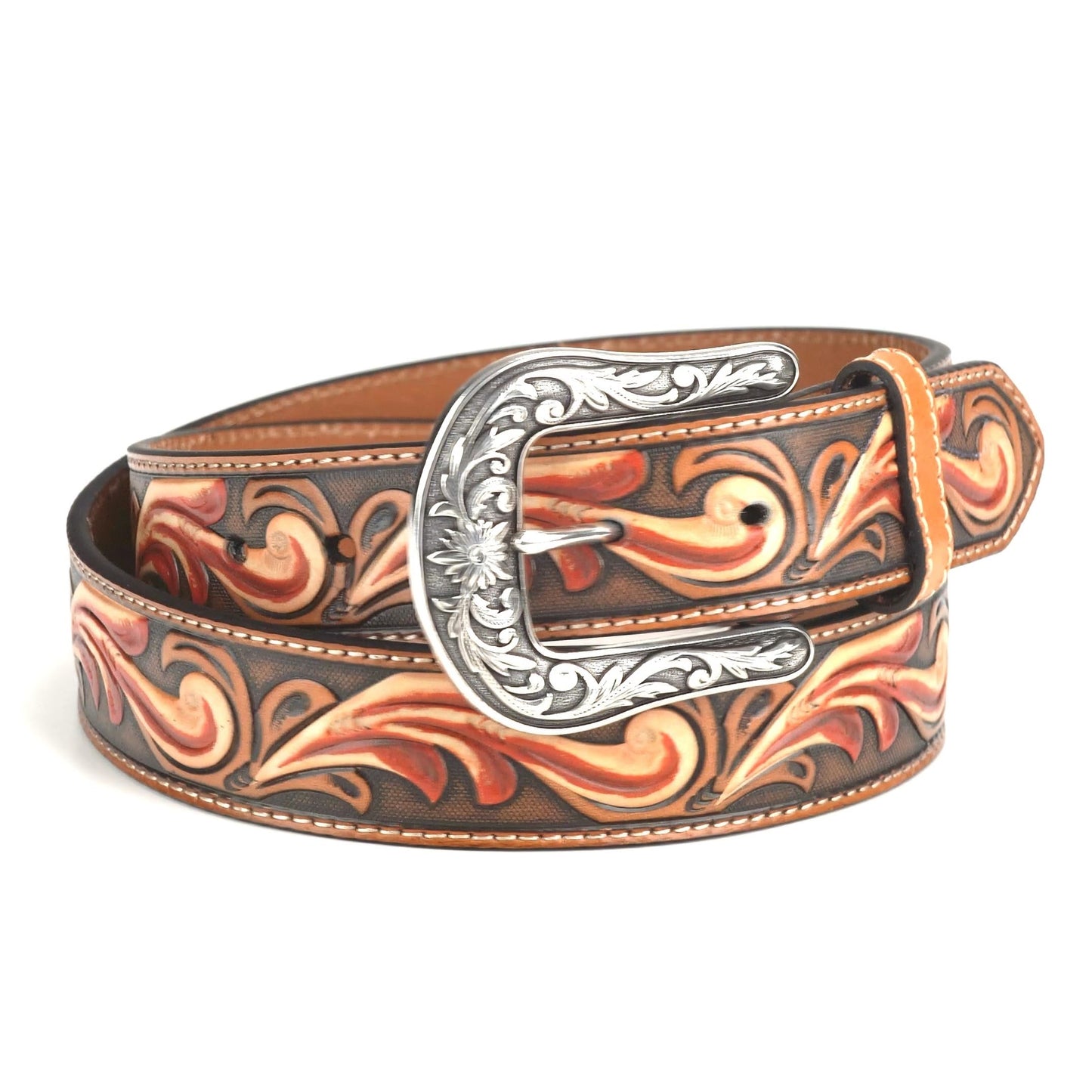 ARIAT Women's Floral Embossed Rose and Accents Belt, Tan, Small