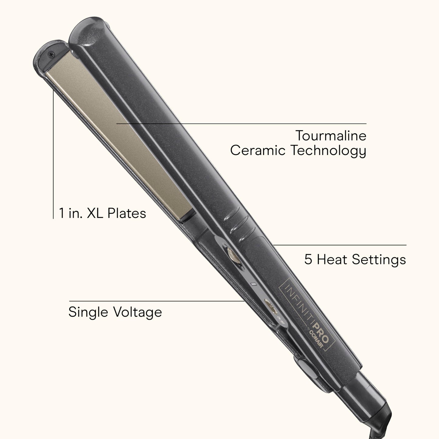 INFINITIPRO BY CONAIR Tourmaline Ceramic Flat Iron, 1 Inch, Purple