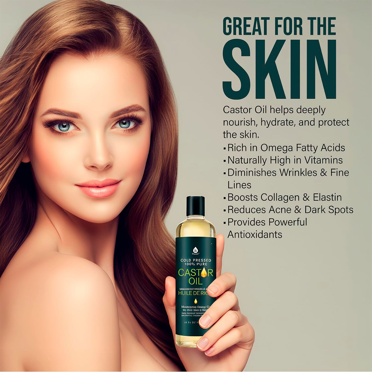 Pursonic Castor Oil (16oz) Cold-Pressed, 100% Pure, Hexane-Free Castor Oil-Moisturizing & Healing, For Dry Skin, Hair Growth - For Skin, Hair Care