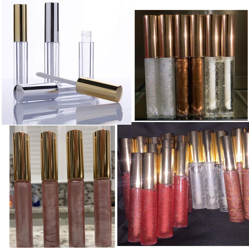 J.B.Y JUST BE YOURSELF 30 Plastic PET Lip Gloss Tubes 10ML Balm Container Clear Stopper Multi Color Lot (Gold)