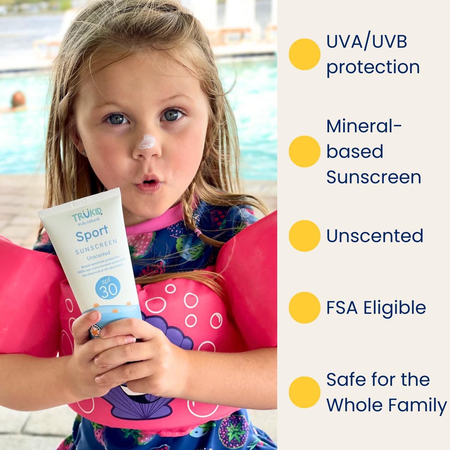 TruKid Sport Mineral Sunscreen SPF 30 - All Natural Kids & Baby Sunscreen for Face & Body, Non-Toxic Zinc Oxide Sunblock Protection for Sensitive
