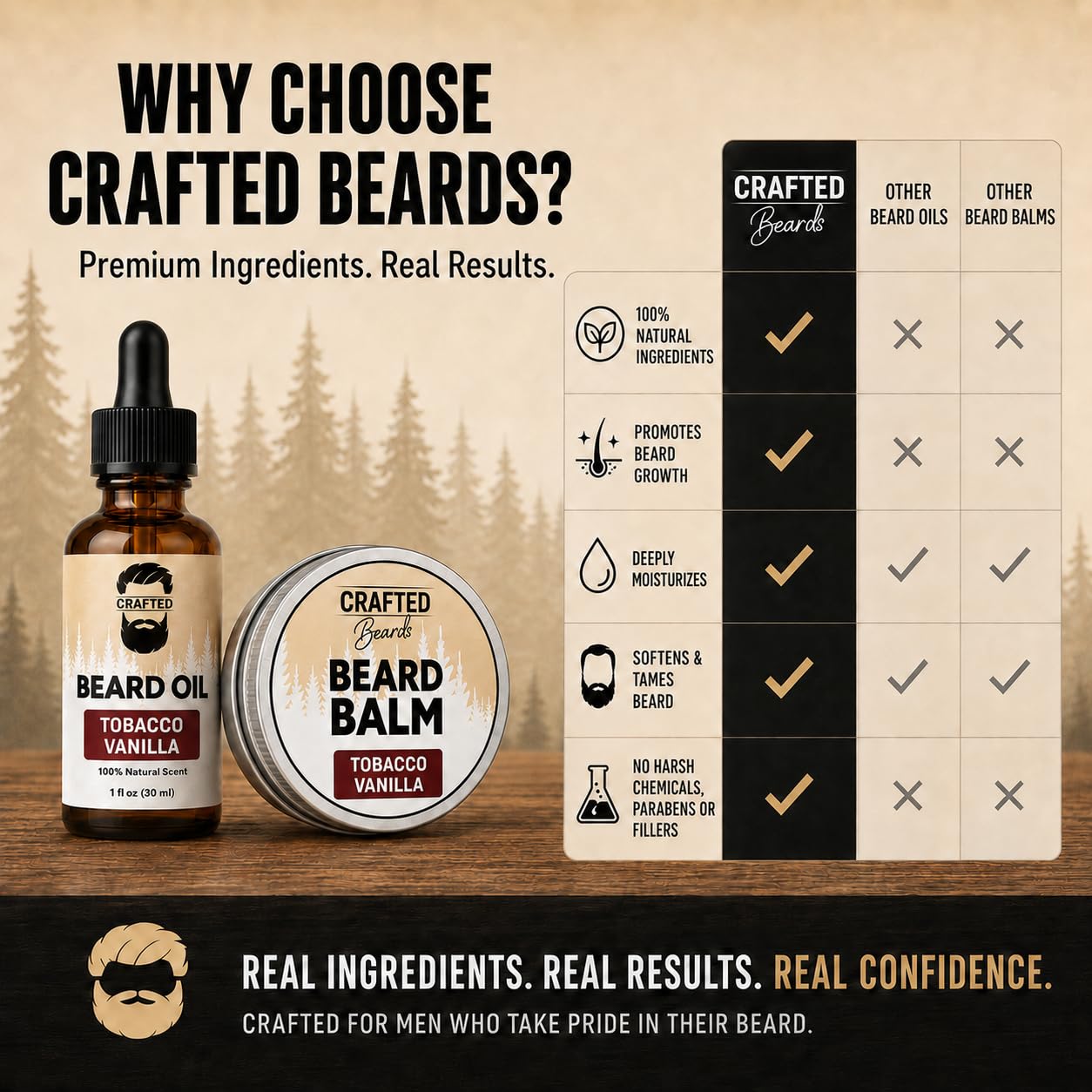 Crafted Beards Beard Care Kit for Men - Softer, Smoother, Moisturized Beard - Beard Oil and Beard Balm - Tobacco Vanilla Scent - Gift Set Beauty and Personal Care Crafted Beards