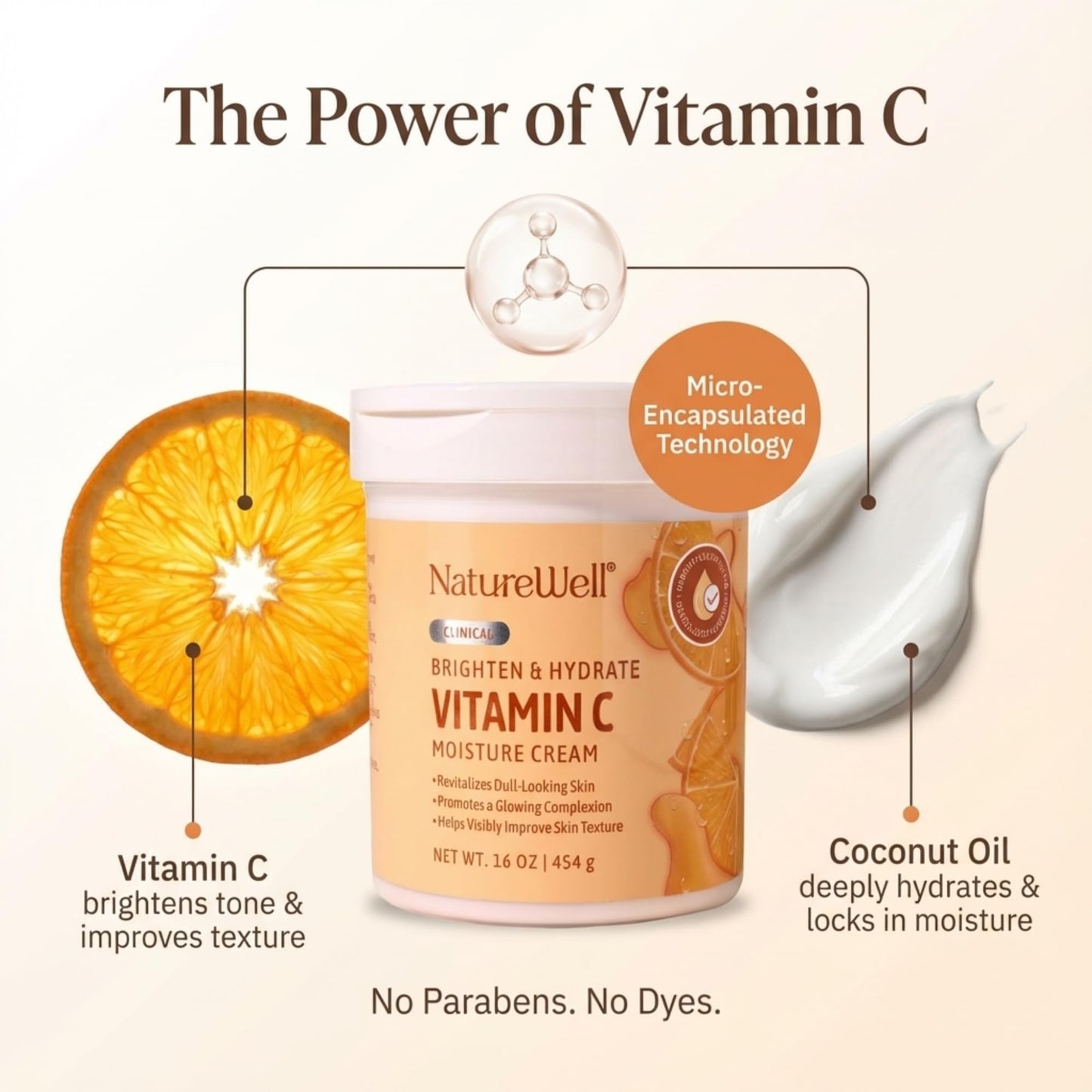 NATURE WELL Vitamin C Brightening Moisturizer Cream - Hydrating Face & Body Lotion with Coconut Oil, Helps Improve Uneven Skin Tone & Dark Spots
