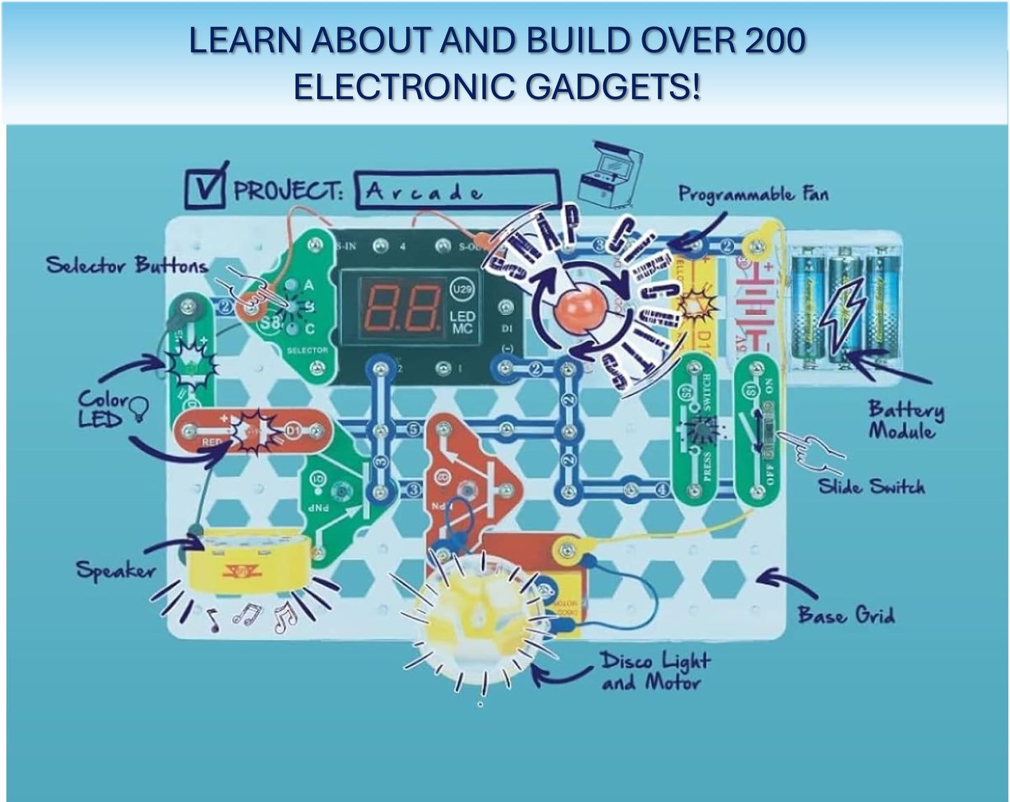 Snap Circuits “Arcade”, Electronics Exploration Kit, Stem Activities for Ages 8+, Full Color Project Manual (SCA-200)