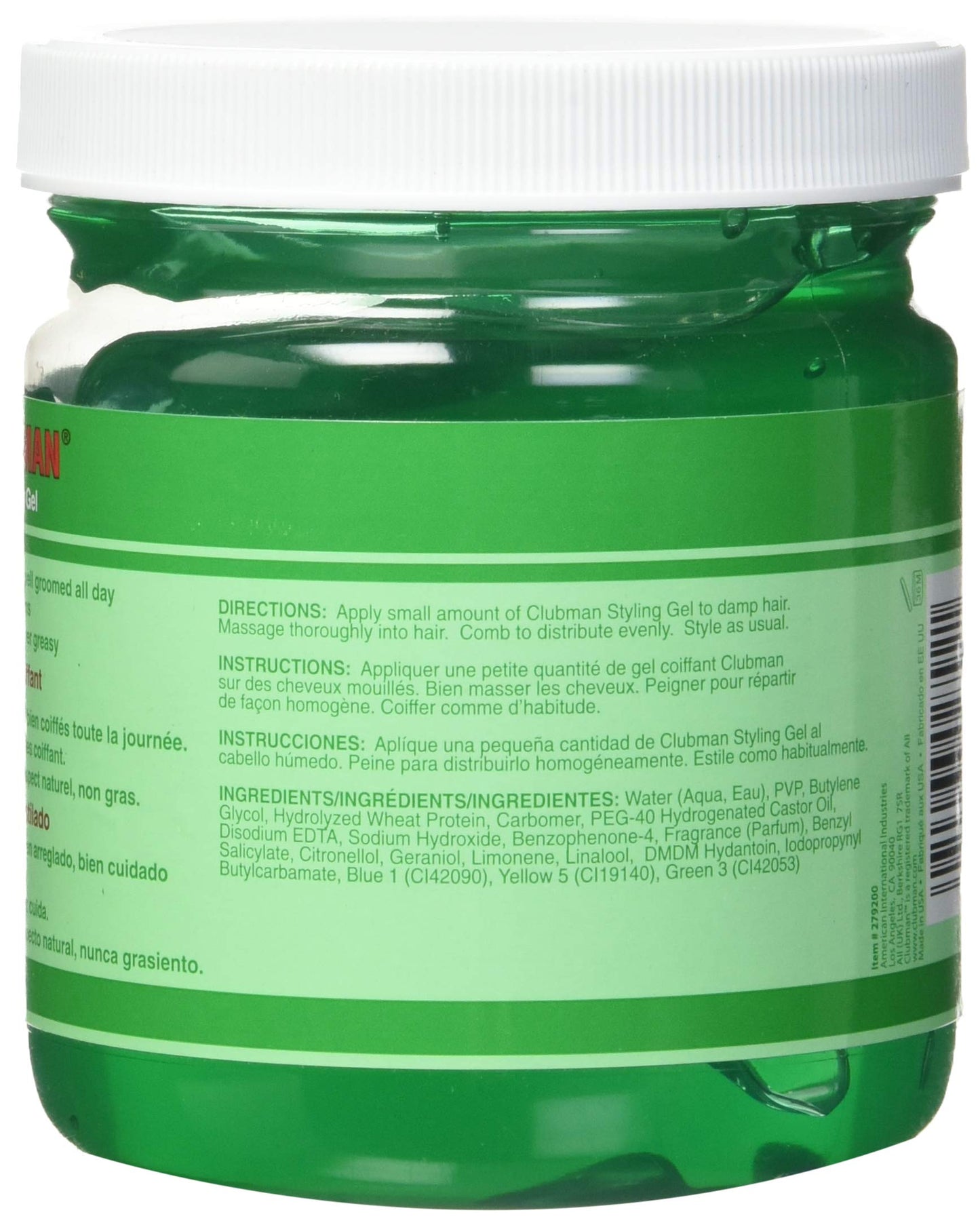 Clubman Pinaud Hair Styling Gel - Regular Hold & High Shine Hair Gel for Men, Alcohol-Free Formula, Men's Grooming, 16 oz