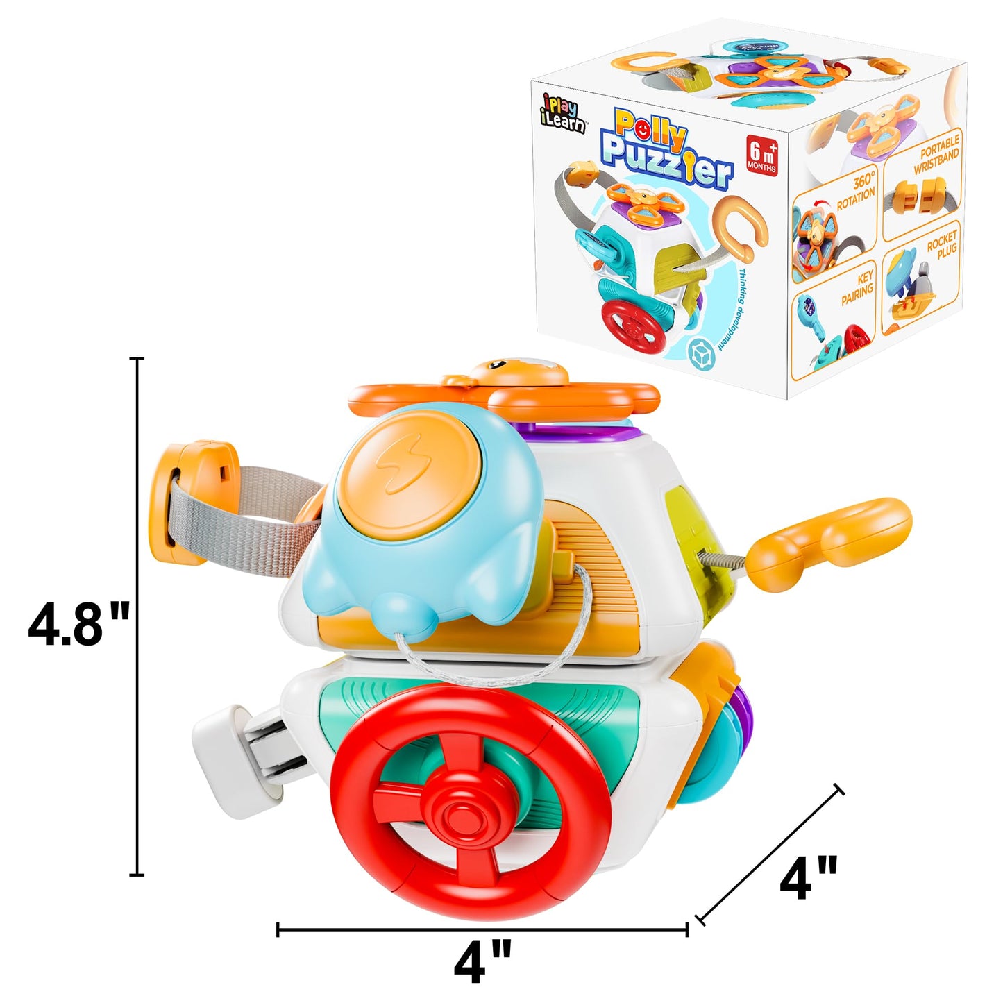 Play iLearn 10-in-1 Busy Board Cube Montessori Toy for Toddlers, Travel Carseat Sensory Activity, Educational Gift for 6-24M Boys Girls