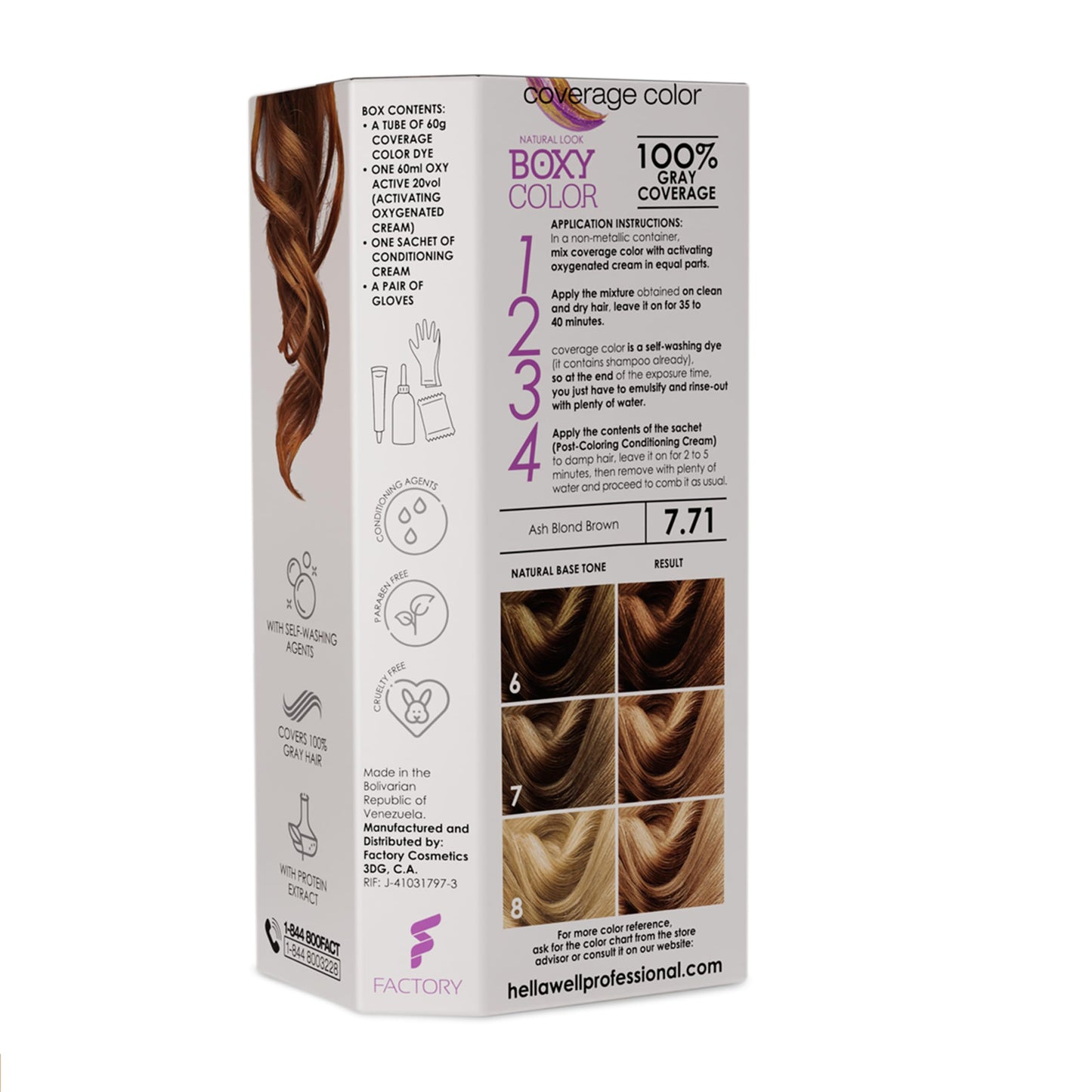 BOXY COLOR Coloring kit professional, permanent color cream hair dye with Vegetal Protein to get Hair with intense color shiny and silky. 100% Gray