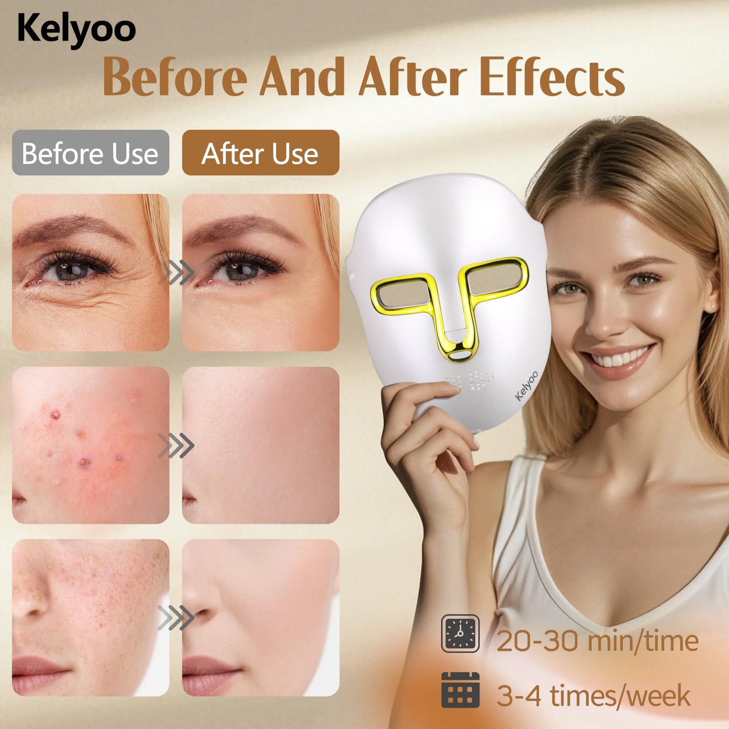 HSA FSA Red Light Therapy for Face Mask - LED Face Mask Light Therapy with Red Blue LED and Infrared Light, Anti-Aging, Blemish Repair Treatment