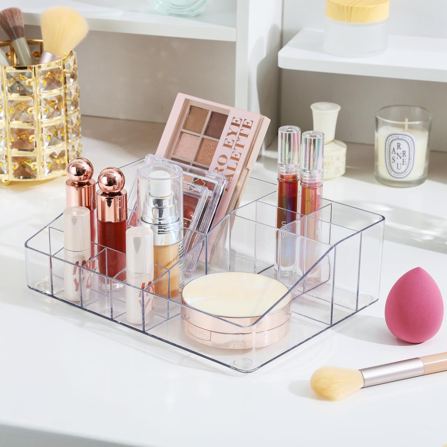 Vtopmart Clear Plastic Devided Makeup Organizer Tray Beauty and Personal Care Vtopmart