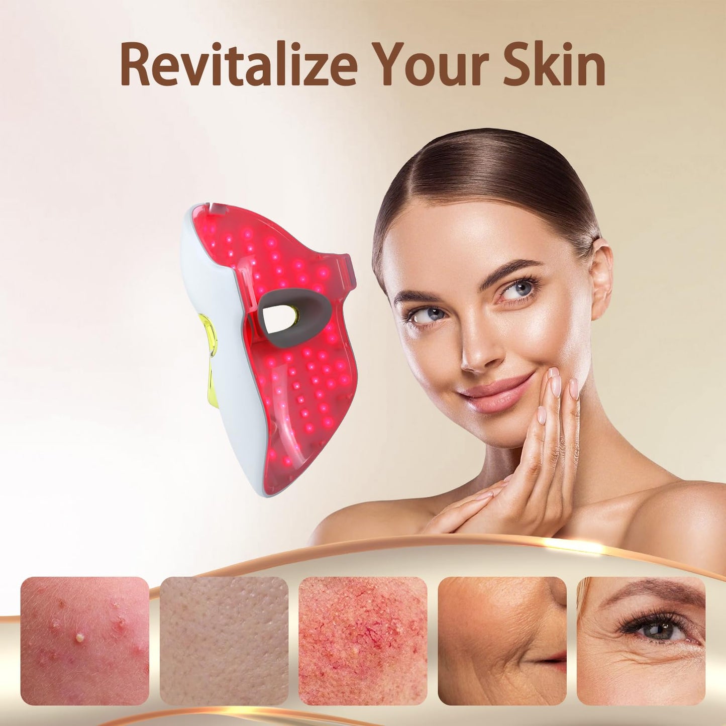 HSA FSA Red Light Therapy for Face Mask - LED Face Mask Light Therapy with Red Blue LED and Infrared Light, Anti-Aging, Blemish Repair Treatment