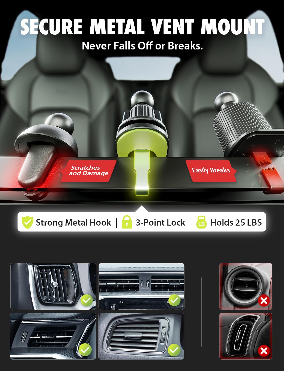 Bracketron Car Phone Holder, TripGrip Phone Mount for Car Dashboard & Air Vent, 360 Rotation One-Hand Release Car Cell Phone Holder for iPhone…