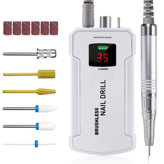 IMENE Professional Nail Drill Machine 35,000RPM – Portable Rechargeable Brushless E-File for Acrylic, Gel & Natural Nails (White)