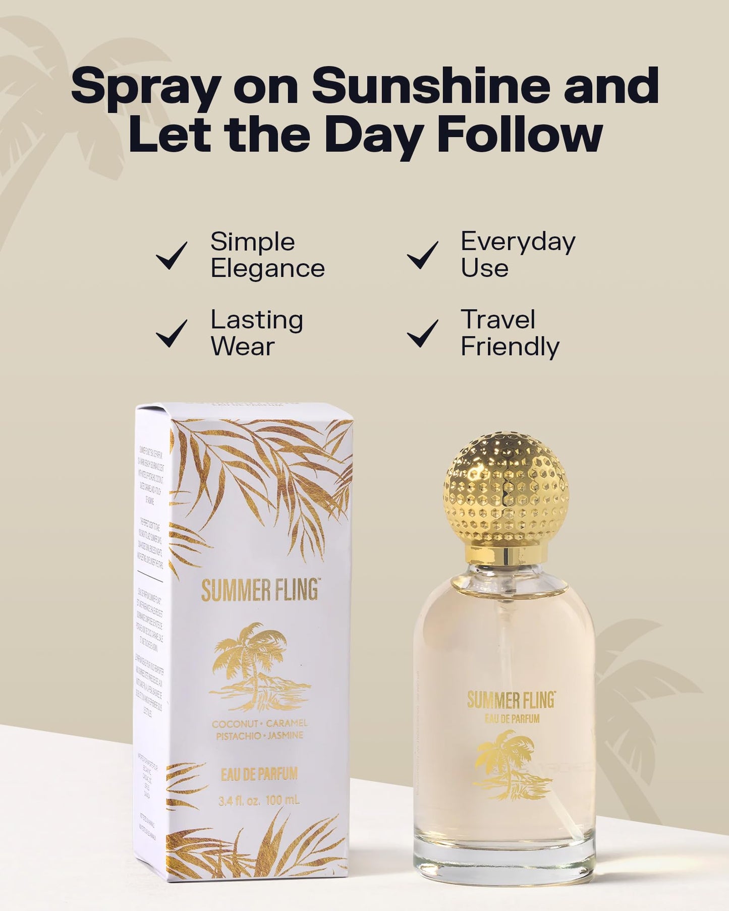 PB ParfumsBelcam Summer Fling Eau de Parfum for Women - Warm Beachy Gourmand Perfume with Pistachio, Coconut, Salted Caramel & Jasmine - Soft Fragrance Spray, Everyday Perfume for Women, 3.4 Fl Oz