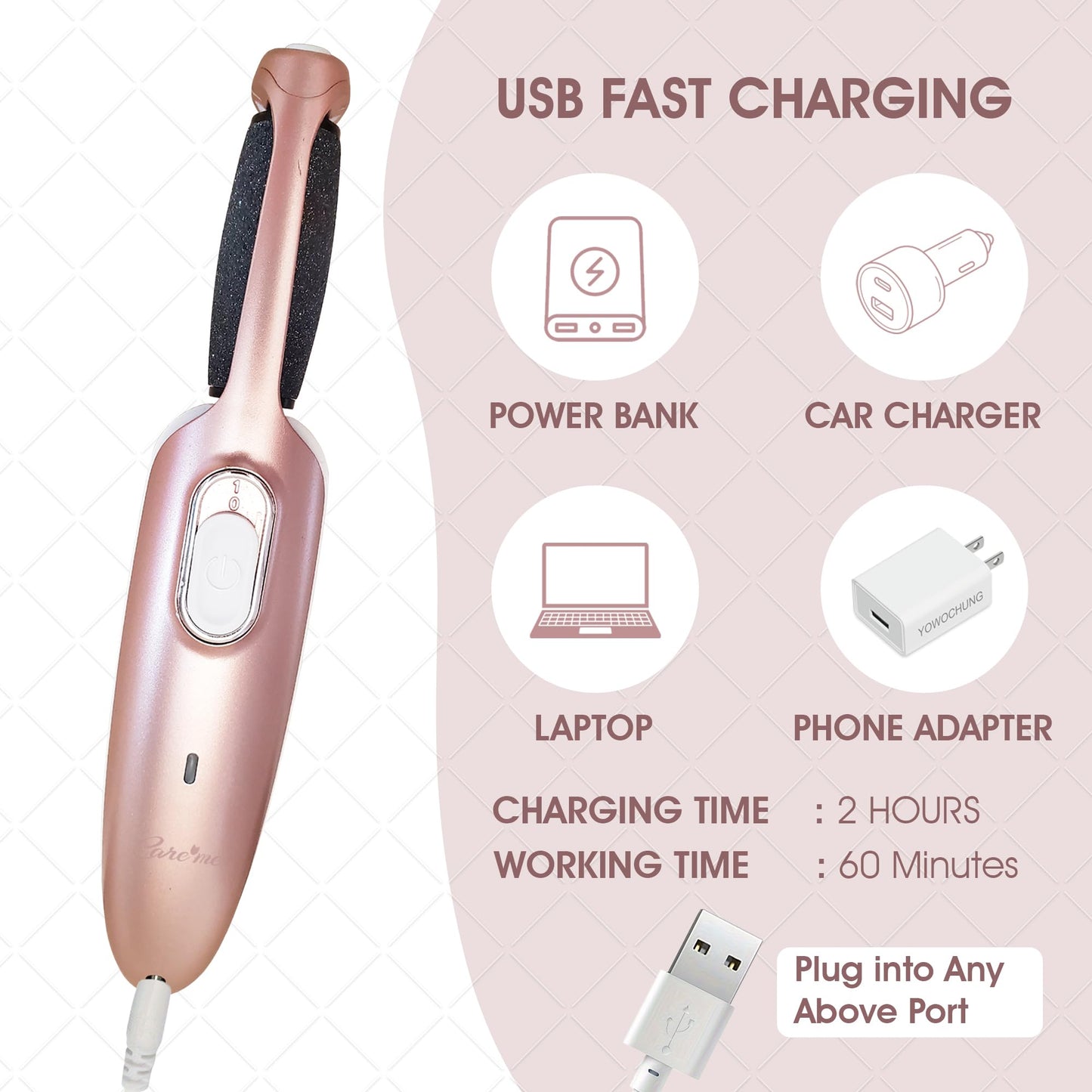 Powerful Electric Callus Remover Wand - Rechargeable Foot File, Grinder & Scrubber - Removes Dead, Hard Skin & Calluses - Best Pedicure Tool for Soft