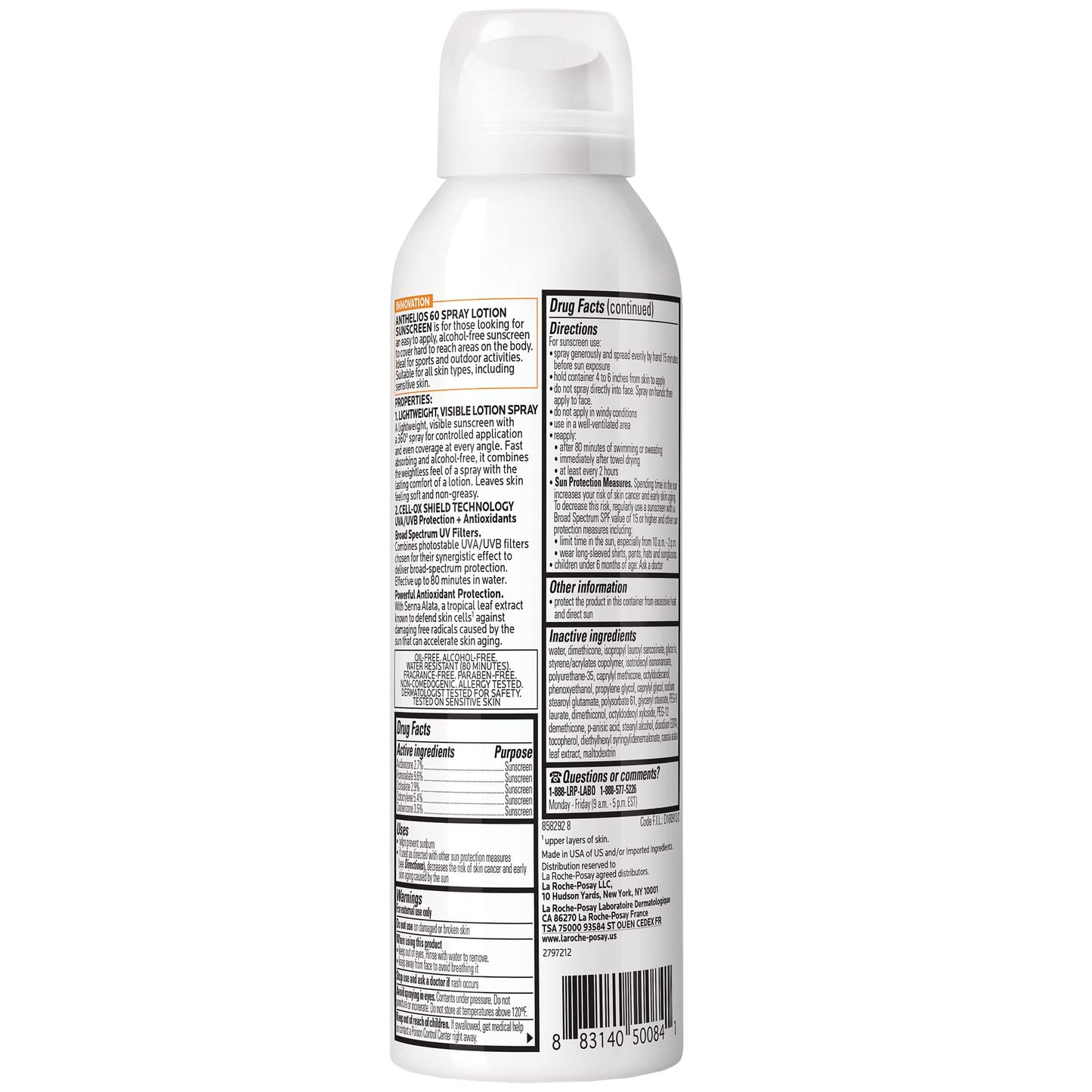 La Roche-Posay Anthelios Ultra-Light Sunscreen Spray Lotion SPF 60, Spray Sunscreen For Face & Body, Broad Spectrum SPF + Antioxidants, Oil Free