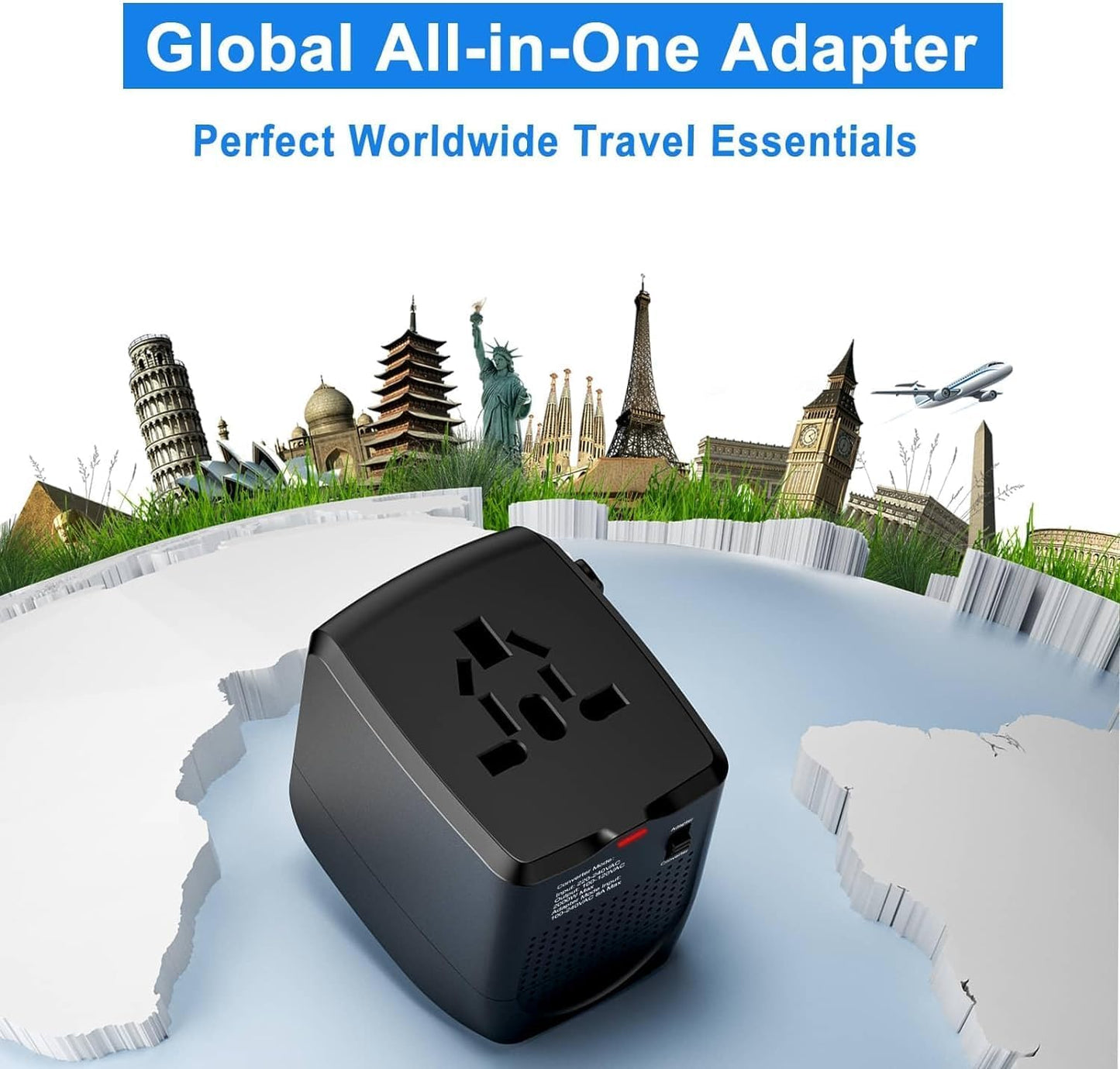 International Travel Adapter & Voltage Converter – Step Down 230V to 120V for Hair Straighteners, Laptops, Phones, US to UK/EU/AU & 200+ Countries
