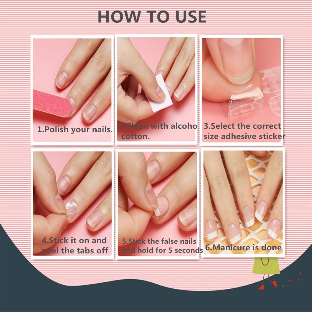 Ivtor 10 Sheets Waterproof Breathable Jelly Double Sided Nail Adhesives,Press on Nails Sticky Tabs Nail Glue Sticker
