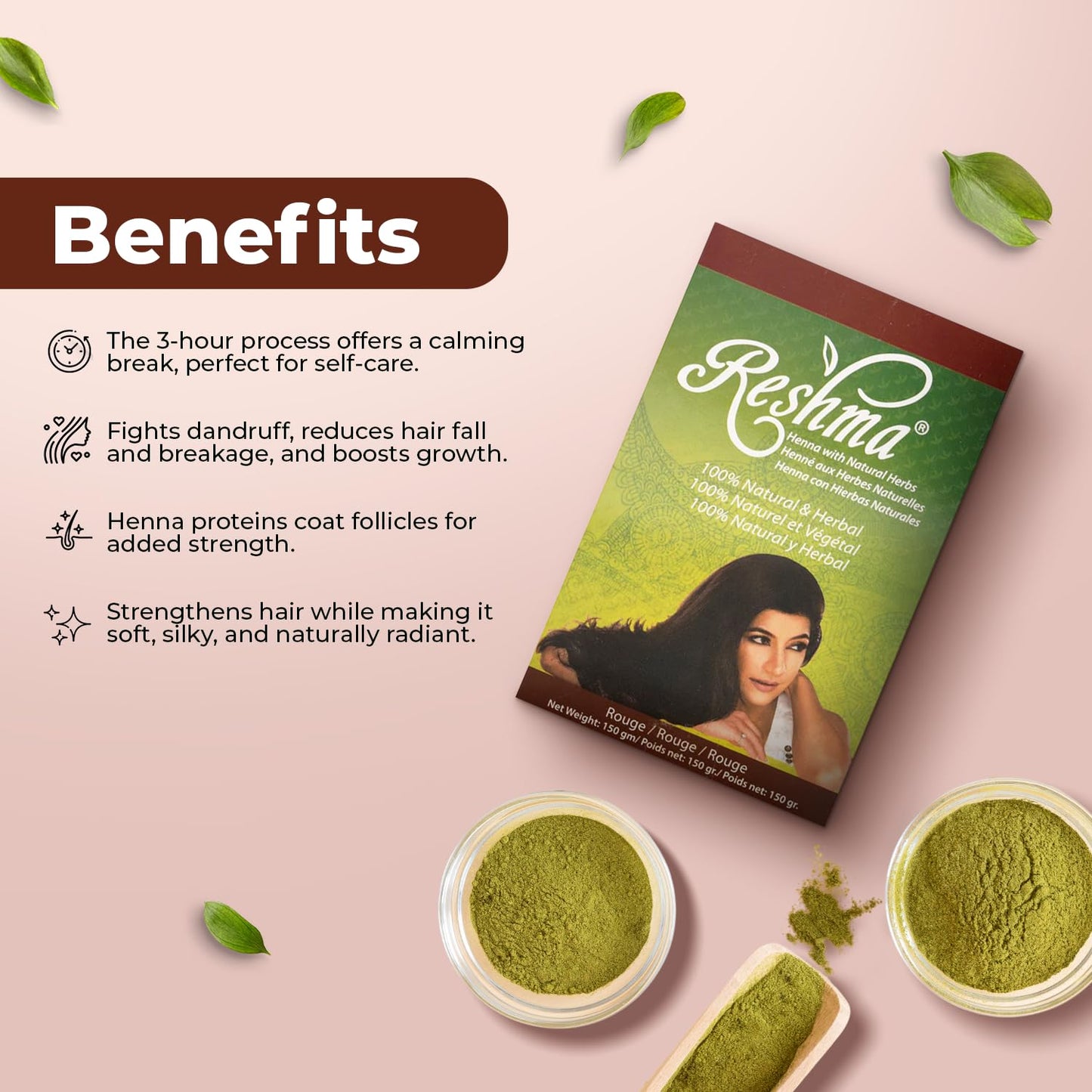 Reshma Beauty Ayurvedic Henna Hair Color Blend - Henna, Indigo & Herbal Extracts - Natural Red/Rouge Hair Color for Gray Blending - Heena Mehendi