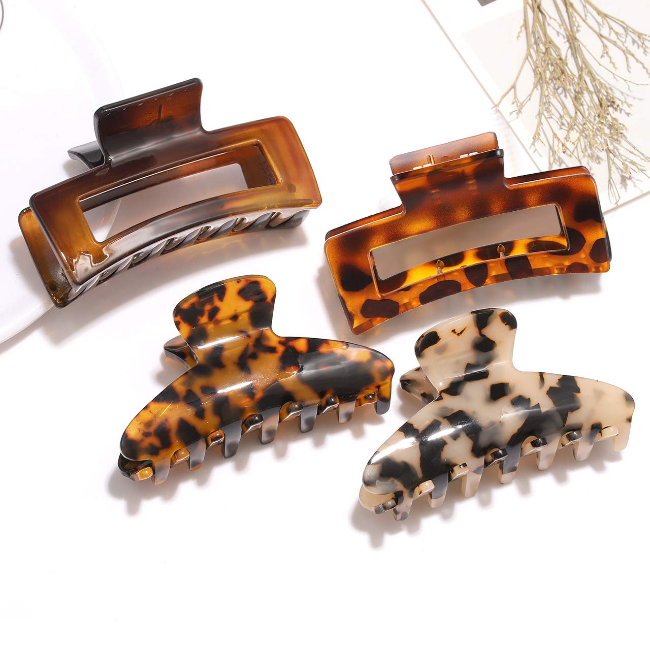 PHALIN Large Tortoise Shell Hair Clip Claws for Women Girls Jumbo Acetate Hair Catch Barrettes Strong Hold French Designed Hair Jaw Clamps for Thick