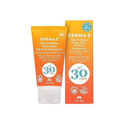 DERMA E Sun Defense Mineral Oil-Free Sunscreen SPF 30 Face - Broad Spectrum Facial Sun Cream - Hypoallergenic, Fragrance Free Clear Zinc Oxide