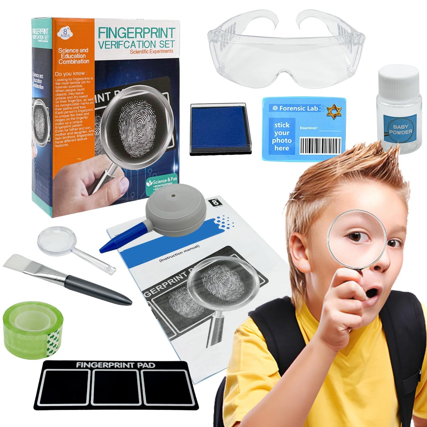 Detective Fingerprint Lab Kit for Kids – Fun STEM Science Experiment & Investigation Toy Gift for Boys & Girls Ages 6-12