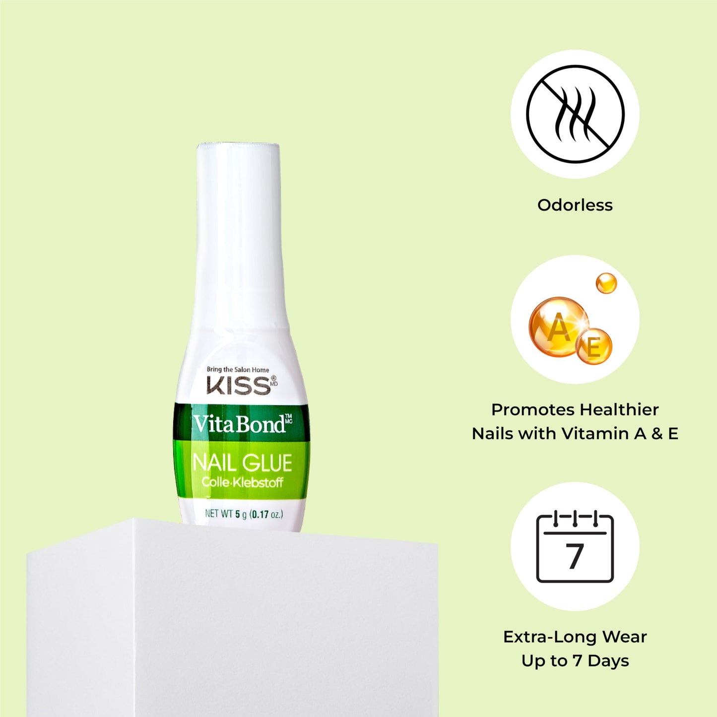Kiss VitaBond Brush-On Nail Glue for Press On Nails, Vitamin A & E Infused, Pink Tint, Odorless, Repairs Breaks & Tears, Less Damage to Natural Nails Beauty & Personal Care KISS