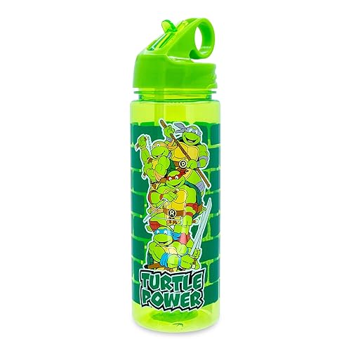 Silver Buffalo Teenage Mutant Ninja Turtles Water Bottle With Flip-Up Straw | BPA-Free Plastic Sports Jug | Holds 20 Ounces